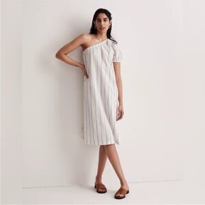 🪡Madewell One-Shoulder Seersucker Striped Midi Dress